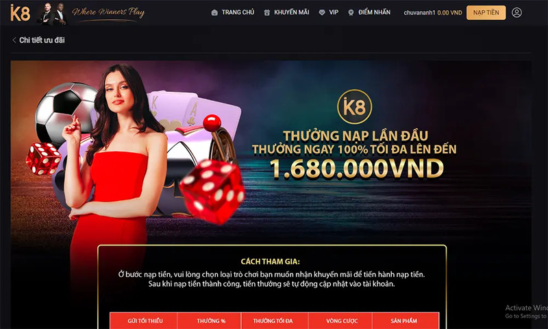 Khuyến mãi nạp tiền lần đầu khi cá cược tại K8 Khuyến mãi nạp tiền lần đầu khi cá cược tại K8